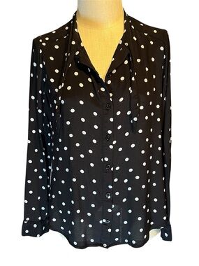 🔘Sanctuary Rayon Black & White Polka Dot Button-Down Shirt